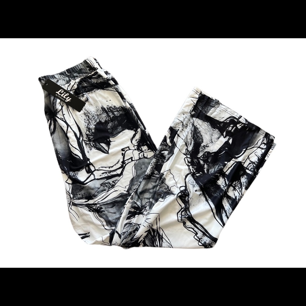 Lily by Firmiana Black & White Elastic Waist Wide-Pants - Size Large - NWT
